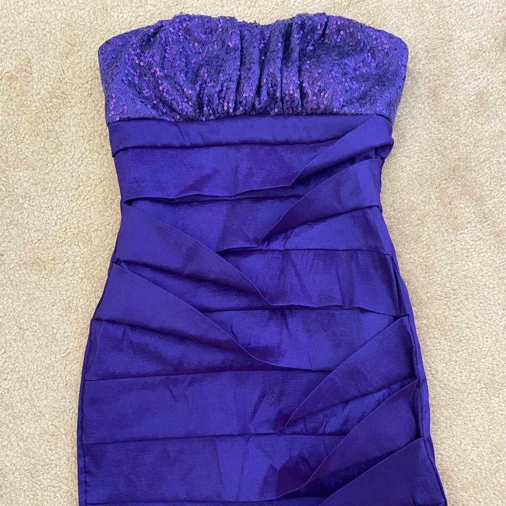 Ruby Rox Strapless Purple Party Dress w Sequin Top
